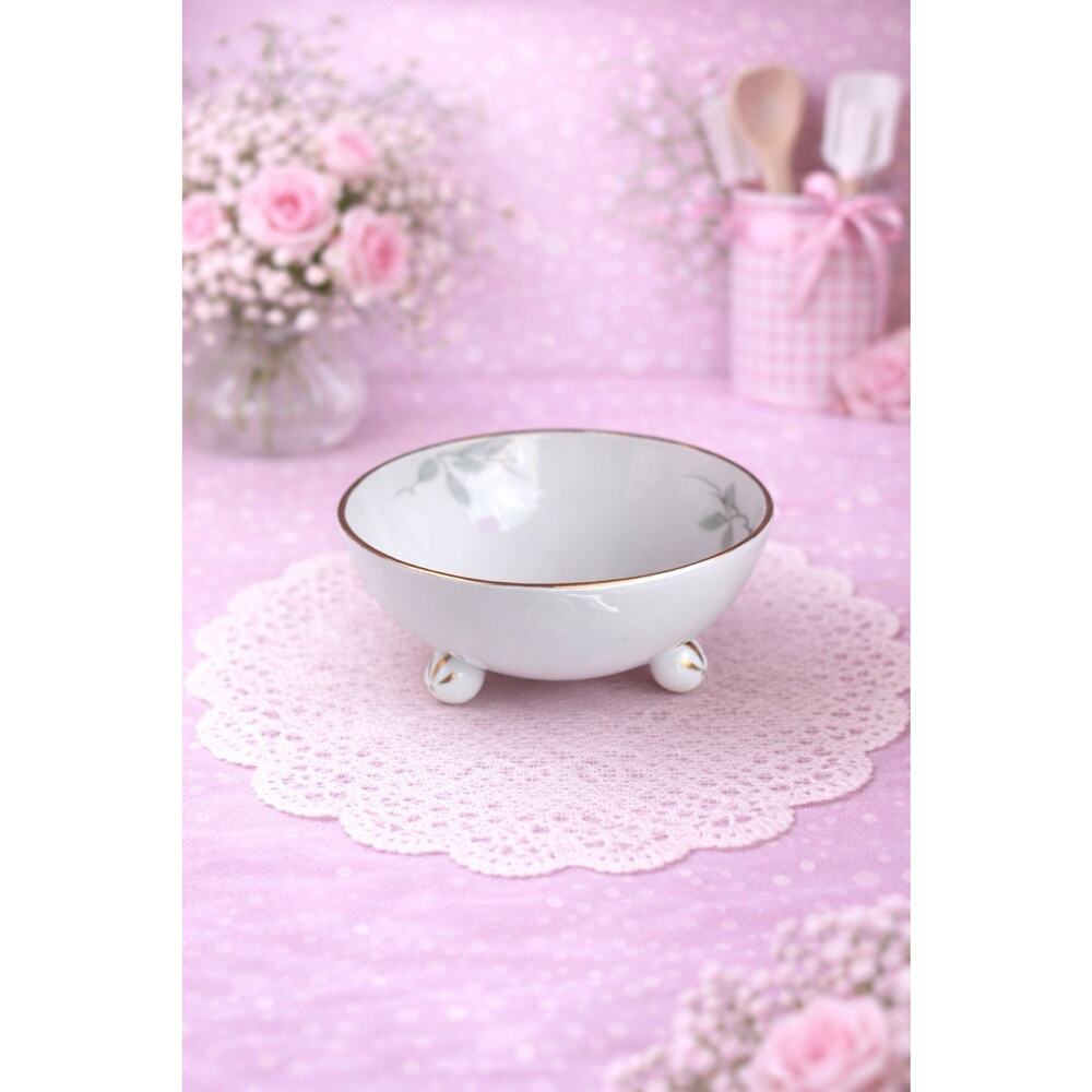 Vintage Hand Painted Small Pedestal Nippon Bowl Pink Flowers 4.5” Japan Floral